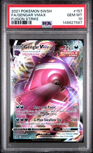 2021 POKEMON SWORD & SHIELD FUSION STRIKE #157 FULL ART/GENGAR VMAX PSA 10