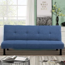 Modern Futon Convertible Sofa Bed for Home Office, Linen, Blue