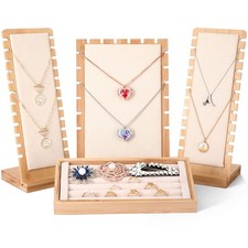 4 Pcs Necklace Display Stand Bamboo Jewelry Display Board Ring Organizer Hold...