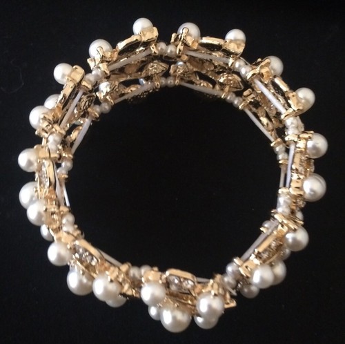 Pulsera de perlas de cristal ajustable de lujo para boda nupcial dorada joyería - Imagen 7 de 12