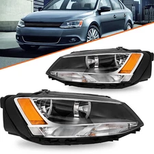 For 2011-2018 Volkswagen Jetta Chrome Amber Halogen Headlight Assembly Headlamp