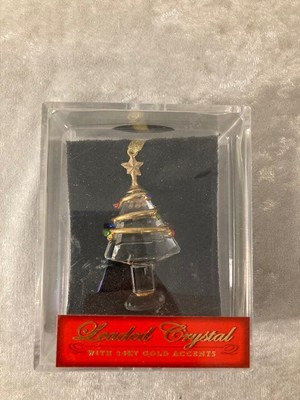 Leaded Crystal Tree Ornament Rite Aid 24K Gold Accents in Box Christmas Vintage