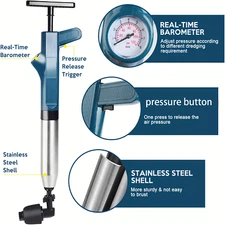 Toilet Plunger Kit, High Pressure Air Drain Cleaner, Toilet Clog Remover