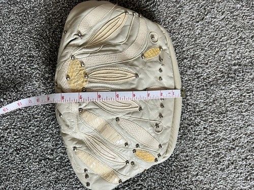 Vintage Purse Clutch Bag 1980s Cream Leather Snake with Beading Embroidery - Picture 10 of 11