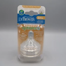 Dr Brown's Options+ Wide Neck Baby Bottle Nipple 6m+ natural Flow 2 pack