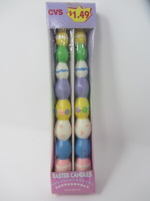 Vintage Easter Egg Candles Pair 10'' Taper Pillar  Easter Holiday Decor NIB CVS