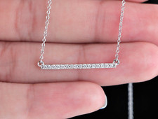  1,050 14K White Gold 0.25ct Pave Set Diamond Bar Pendant 18'' Chain Necklace