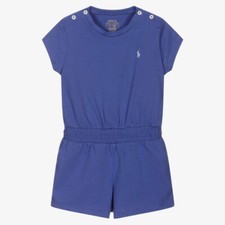 Polo Ralph Lauren Girls Polo Pony Cotton Jumpsuit Romper Blue Size L 12-14 