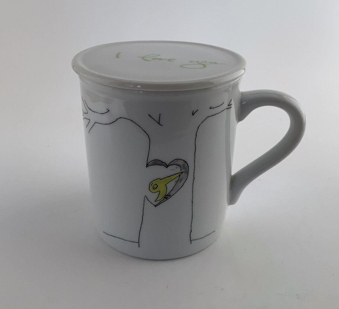 手描き花と鳥の陶器瓶 美術品 花瓶 陶器製 花と鳥の絵柄（しろ鳥（小） / 花器 花瓶