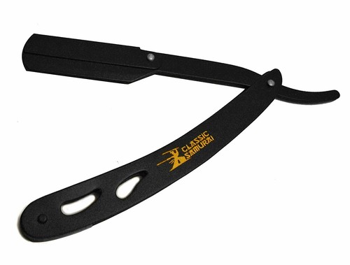 Classic Samurai Matte Black Folding Straight Razor + 200 Derby Single Blades - Imagen 5 de 6