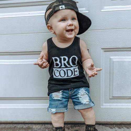 Baby Casual Clothes Set Boy Girl Letter Print Sleeveless Tops+Denim Shorts Sets - Picture 5 of 12
