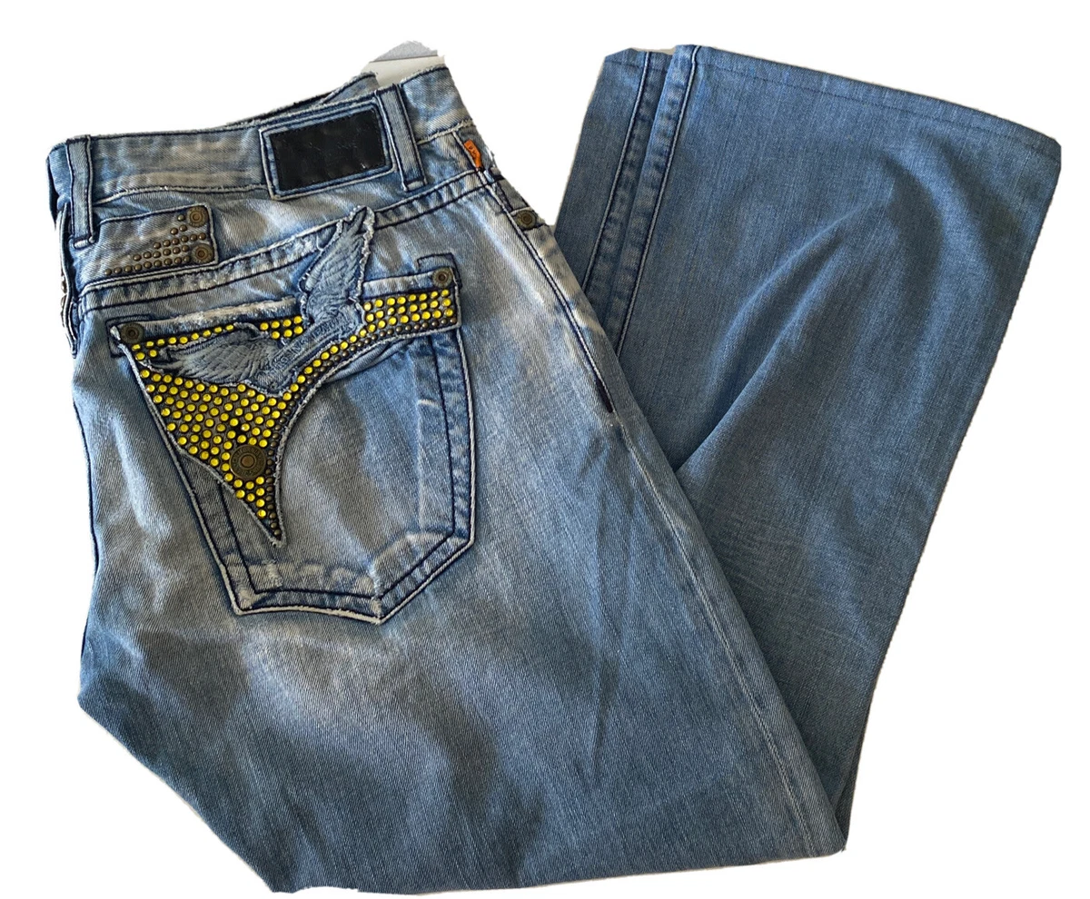 AG61)ROBIN'S JEANレザーフラップポケットデニムパンツ44