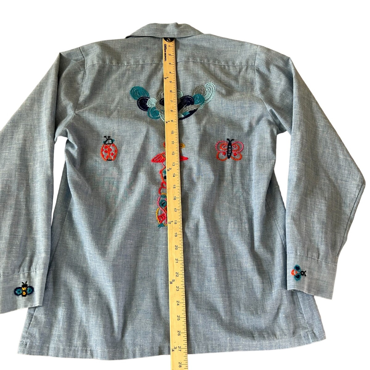 トップス blackbird chambray shirt hand painted Vtg 60s 70s Chambray Denim Work Shirt Embroidered Sailor