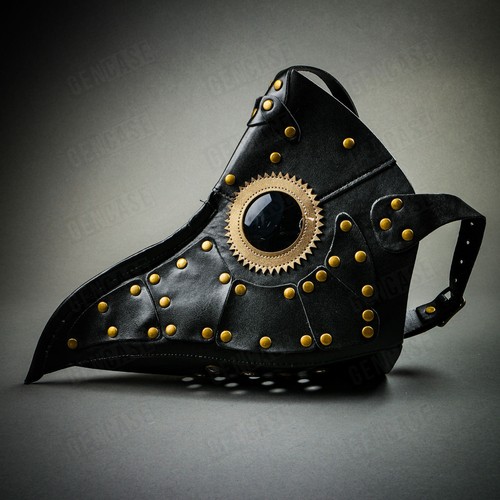 Steampunk Party Mask Masquerade Long Nose Plague Doctor Leather Black Gold Mask - Picture 7 of 11