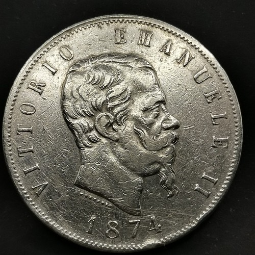 5 LIRE SILBER 1874 M BN MAILAND VICTOR EMMANUEL II ITALIEN ITALIA SILVER