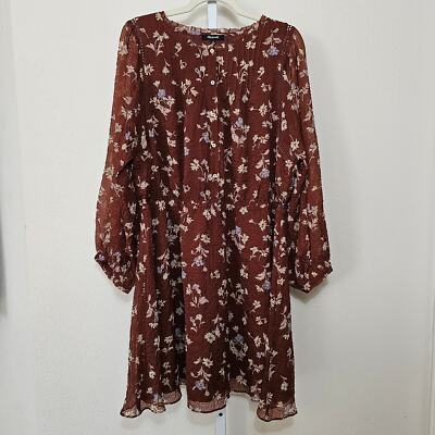 MADEWELL Women's Norma Rae Floral Print Long Sleeve Brown Mini Dress Sz 1X  | eBay