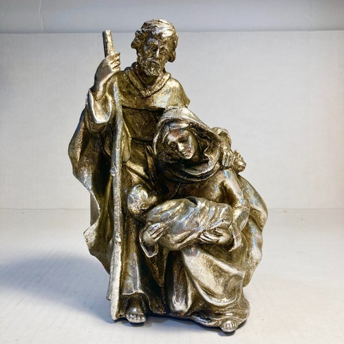 Vintage Holy Family Nativity Art Sculpture Mary Joseph Baby Jesus Figurine Gold - Picture 7 of 15