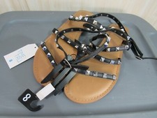 New Time and Tru Studded Gladiator Sandals Size 8 Black Brown Straps Flat Studs