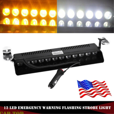 12 LED Car Emergency Warning Beacon Strobe Light Bar Windshield Dash Hazard Lamp