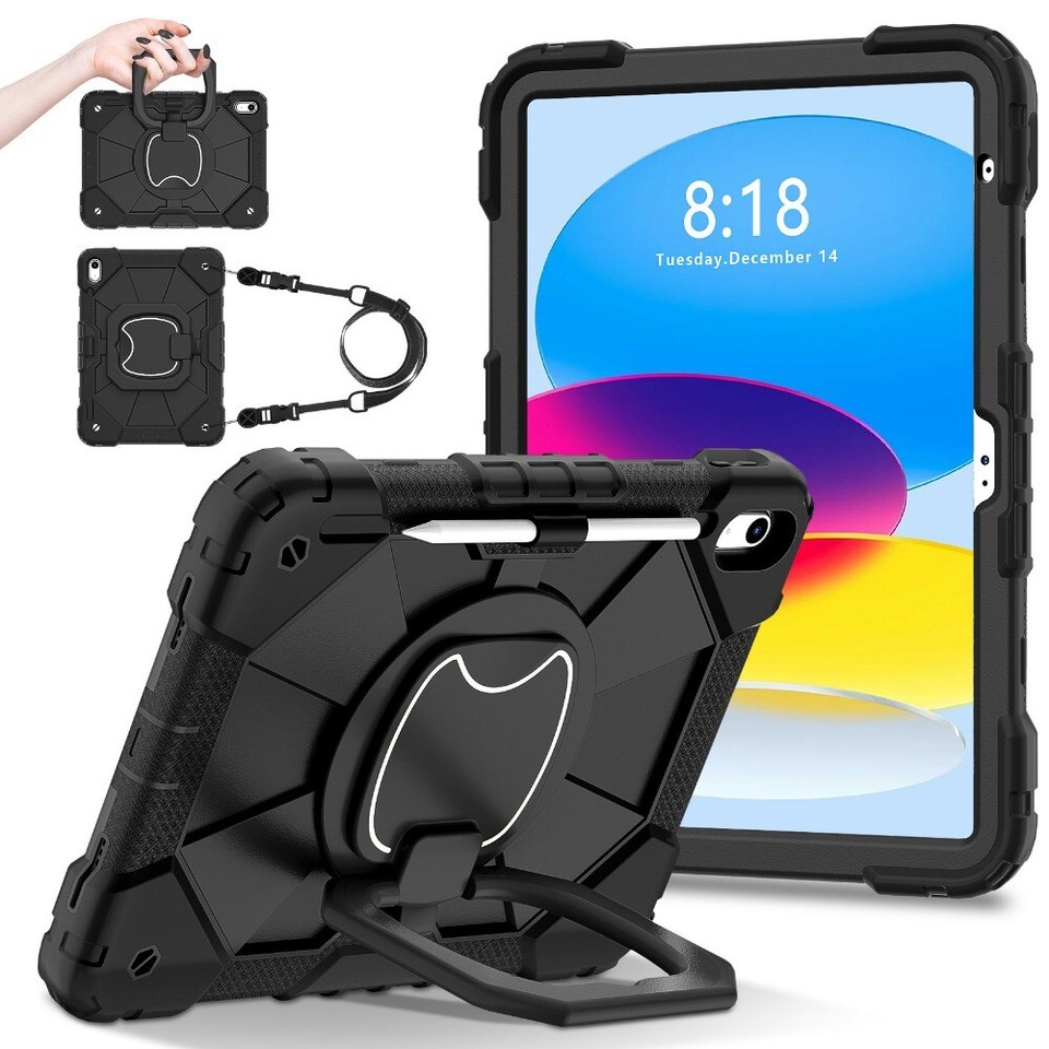 For iPad 6 7 8 9 10th Gen Air Pro Case Kids Heavy Duty Shockproof Strap