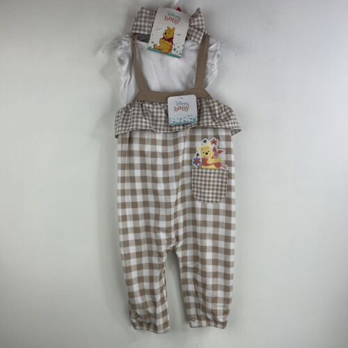 Disney Baby Girl 18 Month 3-Piece Pooh Bear Overall Shirt Headband Set Plaid NWT