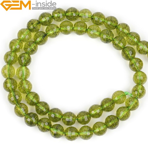 Faceted Green Peridot Quartz Gemstone Round Loose Beads For Jewelry Making 15" - Picture 6 of 26