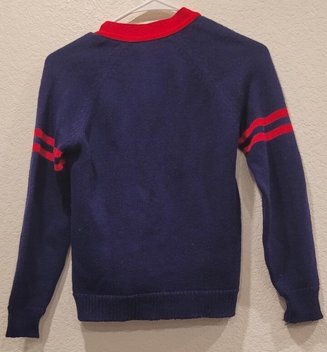 Vintage Cardigan Sweater Red/blue 100% Acrylic Rare Unisex Kids M 12-14 Hidaco - Picture 2 of 7