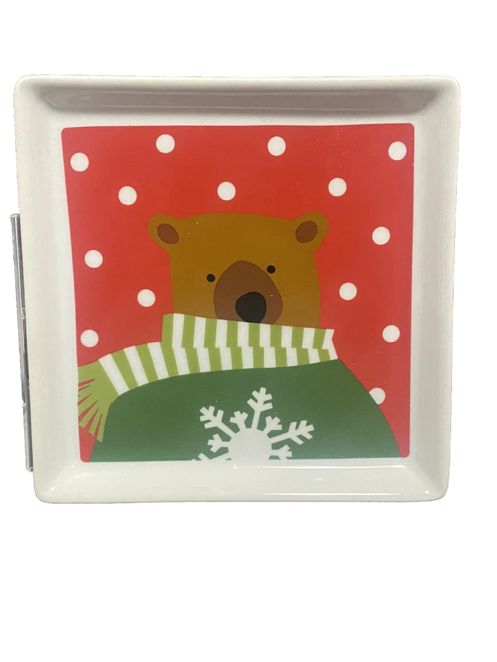 CRATE and BARREL Winter Teddy Bear Square Appetizer 6"X 6" Plate Joan Anderson - Image 2 of 4