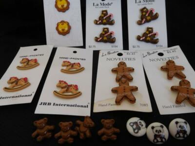 lot of 21 TEDDY BEAR ROCKING HORSE LION PANDA GINGER BREAD MAN BUTTONS Novelty