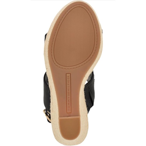 Tommy Hilfiger Khari Espadrille Wedge Sandals Black Gold Logo Size 8.5 - Picture 6 of 19