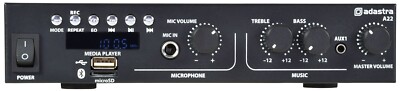 Adastra 953.422UK A22 Stereo PA Amplifier Bluetooth USB FM Mic Input with Remote