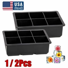6 Cavity Ice Maker Large Cube Square Tray Molds Whiskey Ball Cocktails Silicone