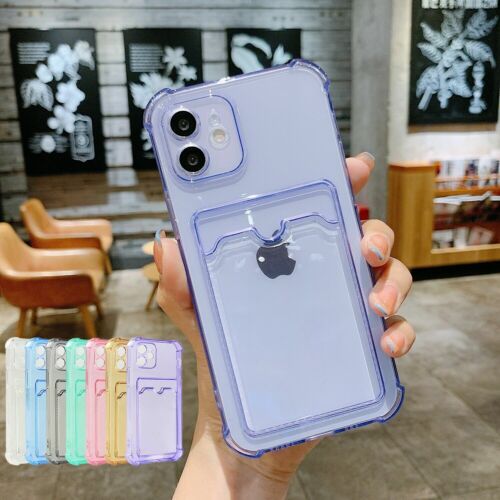 Card Holder Cover For iPhone 15 14 13 Pro Max 12 11 XS XR Clear Wallet Soft Case - Picture 5 of 19