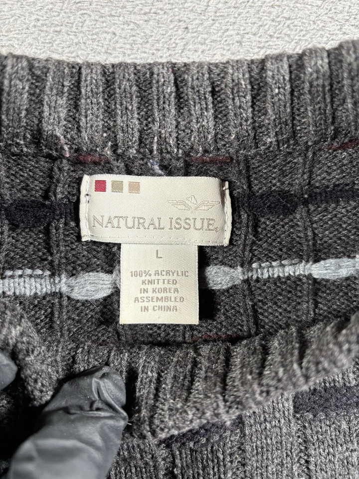 VINTAGE Cable Knit Sweater Mens Large Gray Geometric Acrylic Korea Professor - Изображение 4 из 4