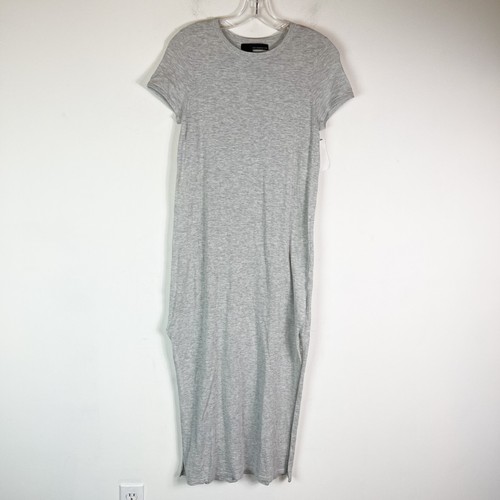 Maglione 360 nuovo con etichetta donna girocollo manica corta midi t-shirt abito grigio taglia XS
