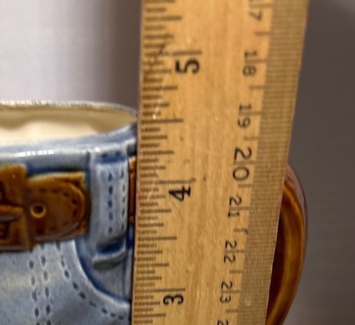 Vtg Jeans Shaped Mug Planter Belt Handle 1977 By RON Molds Blue & Brown - Picture 7 of 9