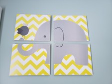 The Kids Room By Stupell Gray Elephant And Birdie On Yellow Chevron 4-Pc Rectang