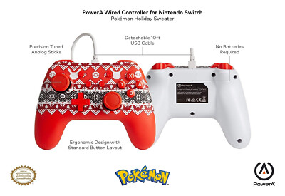 PowerA *OFFICIAL* Wired Controller *POKEMON HOLIDAY SWEATER EDITION* (Switch)