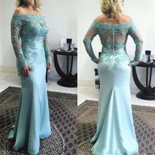 Satin Mermaid Mother Of The Bride Dresses Long Sleeve Appliques Prom Party Gowns
