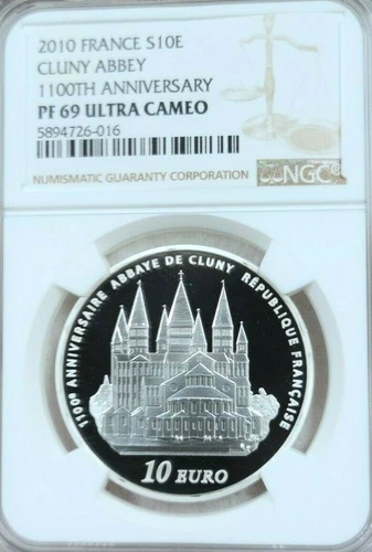 2010 FRANCE SILVER 10 EURO S10E CLUNY ABBEY ANNIVERSARY NGC PF 69 ULTRA CAMEO