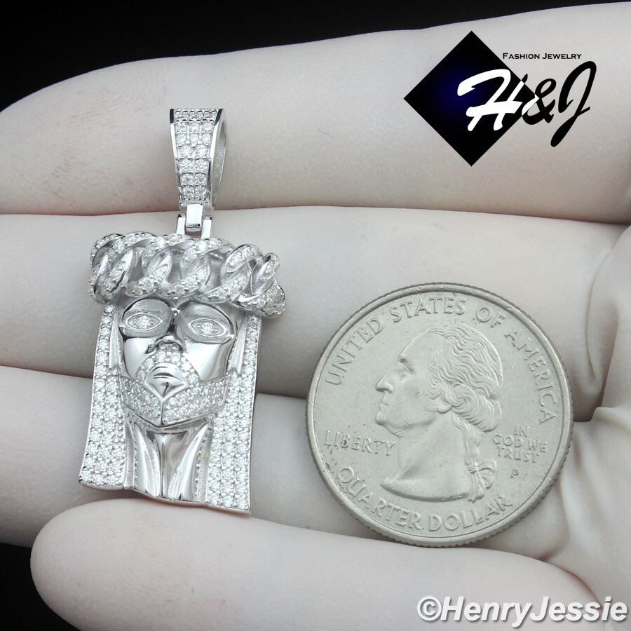 MEN SOLID 925 STERLING SILVER ICY BLING CZ 3D HIP HOP JESUS FACE ...