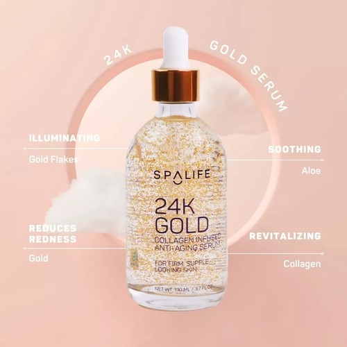 SPA Life 24K Gold Anti-Aging Serum 3.7 oz/100 ML New Without Box - Picture 3 of 4