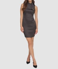 Calvin Klein Women's Black Printed Self-Tie Mock Neck Sleeve Dress Size 10
