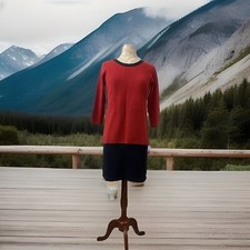 Banana Republic Sweater Dress Red Navy Blue Colorblock 100% Cotton Knit SZ S