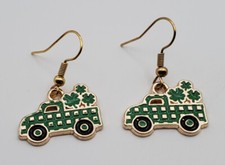 St Patricks Shamrock Truck fishhook earrings
