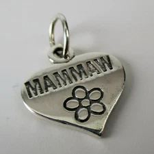 Sterling Silver MAMMAW HEART Charm for Bracelet PENDANT Grandma Gift FLOWER Cute