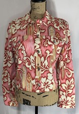 Unique Clothing Krizia Jeans Women's Jacket Size 14 Surf Board Hibiscus Flowers