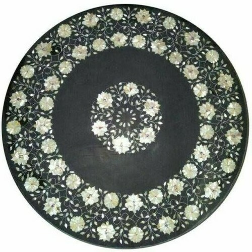 24 Inch Pietra Dura Inlay Marble Coffee Table Top Handicraft