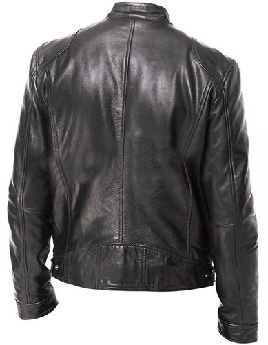 MEN'S CAFE RACER BLACK & BROWN BIKER LEATHER JACKET - Foto 2 di 5