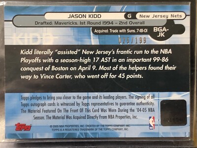 JASON KIDD 2005-06 Topps Big Game Collection Auto Autographed 